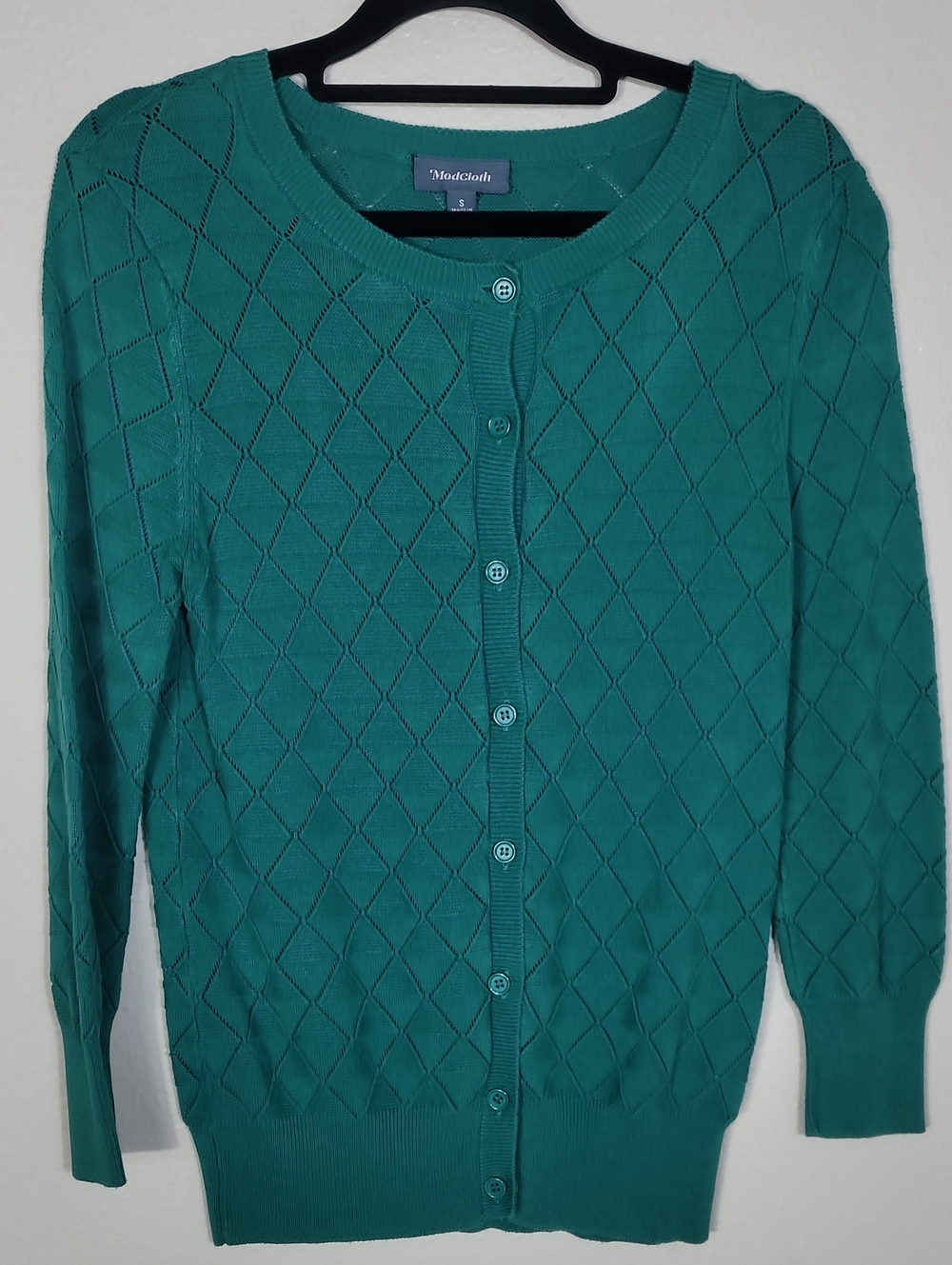 ModCloth Green Button Up Knit Cardigan Size Small Viscose Cotton Preppy